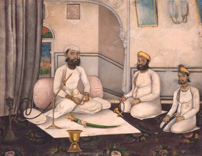 Thakur Sahab Samadr Karanji mit Kabraji Mukandra Karanji Sahab und Bhao Raj Cha, ca. 1875 von Laxmi Narayan